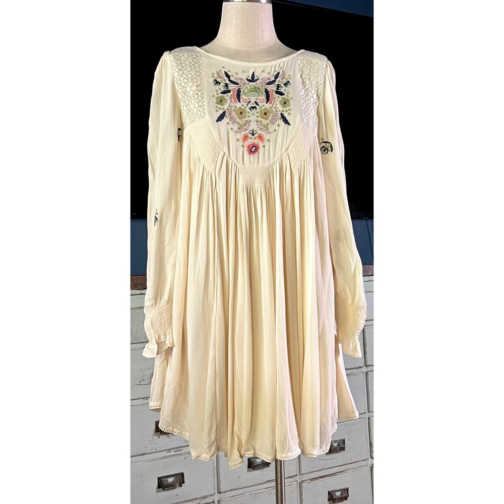 Free People Desert Bloom Embroidered Babydoll Tunic Dress M